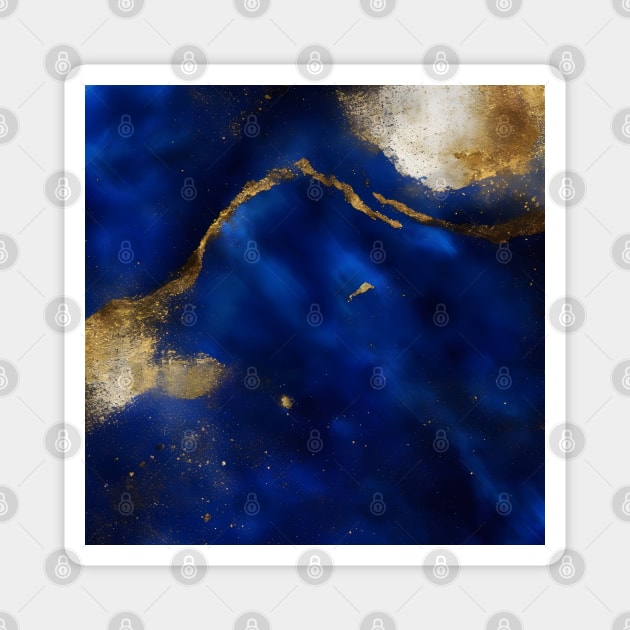 Abstract dark blue and gold paint Magnet by Anik Arts