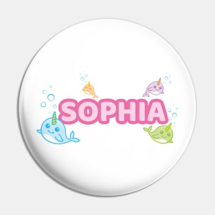 Personalised 'Sophia' Narwhal (Sea Unicorn) Design Pin