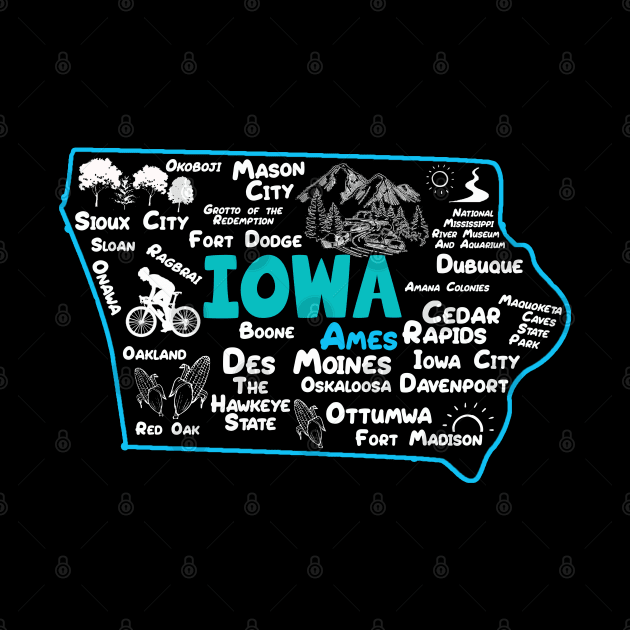 Ames Iowa map Des Moines Sioux City, Mason City, Boone, Davenport, Ottumwa, Fort Madison by BoogieCreates