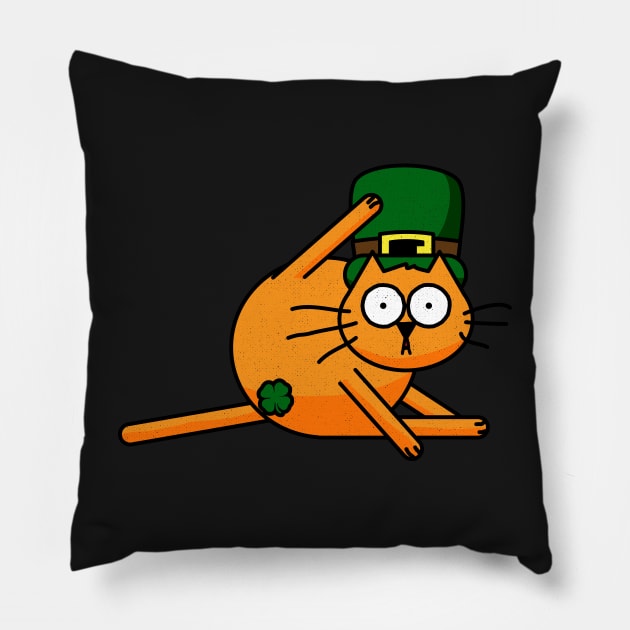 St Patricks Day Cat Leprechaun Shamrock Censor Pillow by BraaiNinja