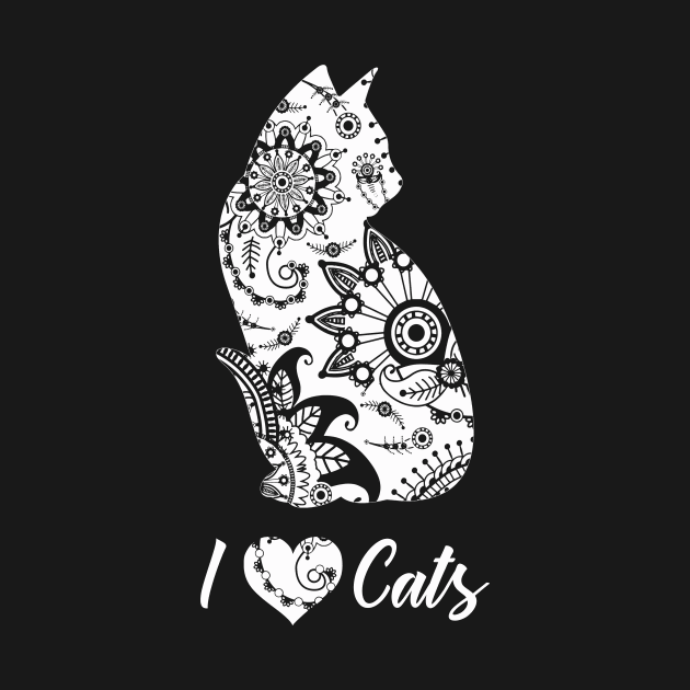 I love Cats Shirt mandala Cat lover cool Kitten Mom Girl by ELFEINHALB