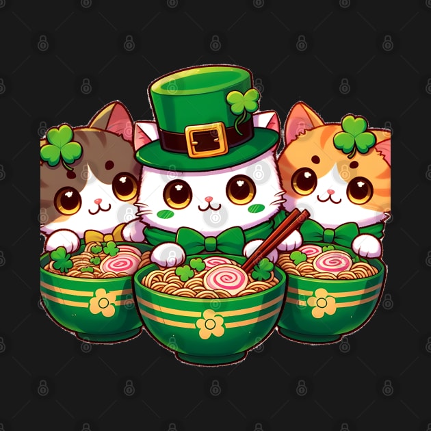 Irish Ramen Cats Cute Anime St Patrick's Day Women Girls by click2print