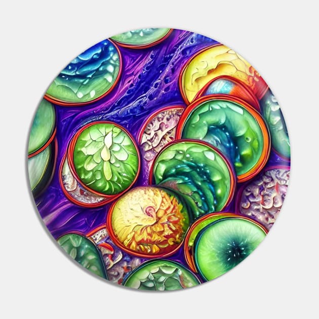 A Sampling of Slices - Abstract Fruits and Vegetables Pin by ArtistsQuest