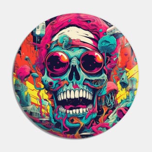 Psychedelic Brightly Colored Skulls and Skeletons Pin