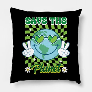 Save the Planet Hippie Smile Face Teacher's Earth Day Pillow