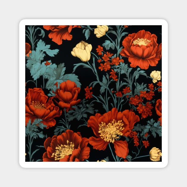 Dutch Nocturne: Luminous Floral Pastoral on Black Canvas Magnet by star trek fanart and more