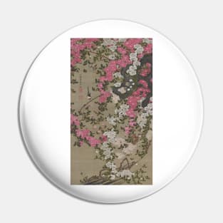 Ito Jakuchu: Roses and Small Bird (Bara Shokin-zu) Pin