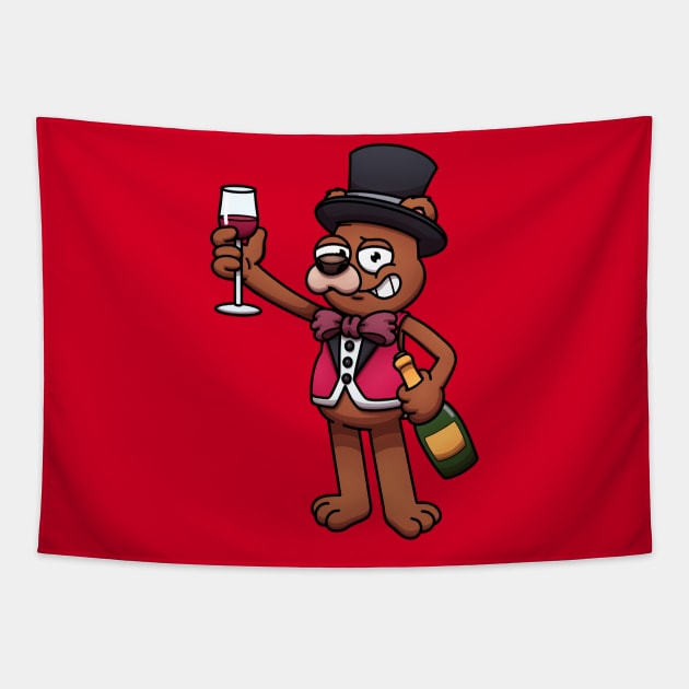 New Year Bear With Champagne Tapestry by TheMaskedTooner