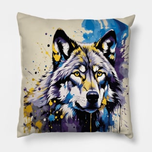 Ink Splatter Wolf Pillow