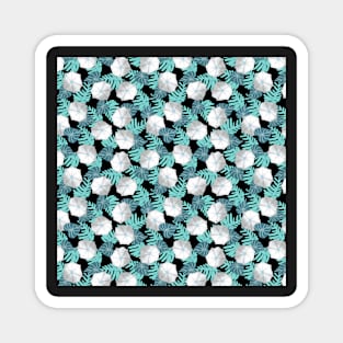 Moonflowers - turquoise on black Magnet