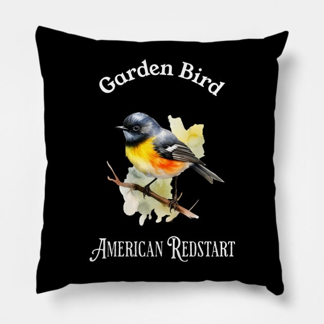 Garden Bird American RedStart Pillow by DavidBriotArt