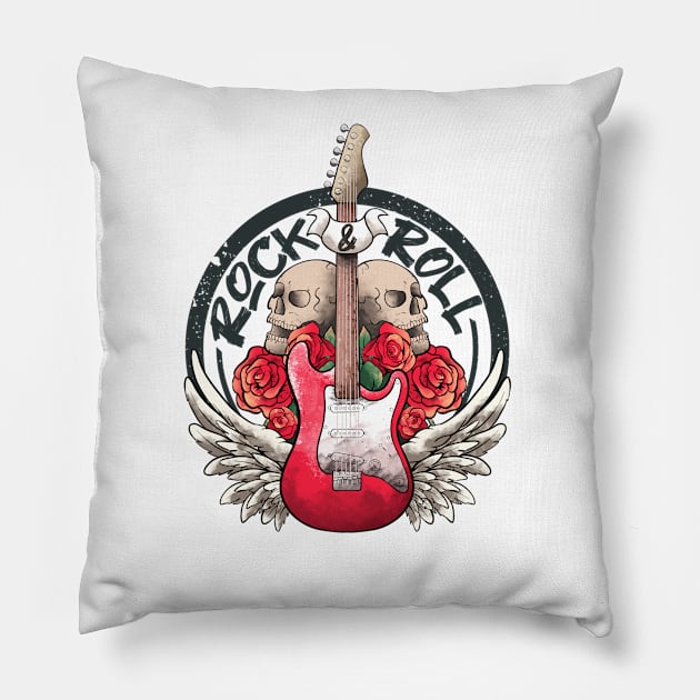 Lets Rock Rock&Roll Skeleton Hand Vintage Retro Rock Concert Pillow by MerchBeastStudio