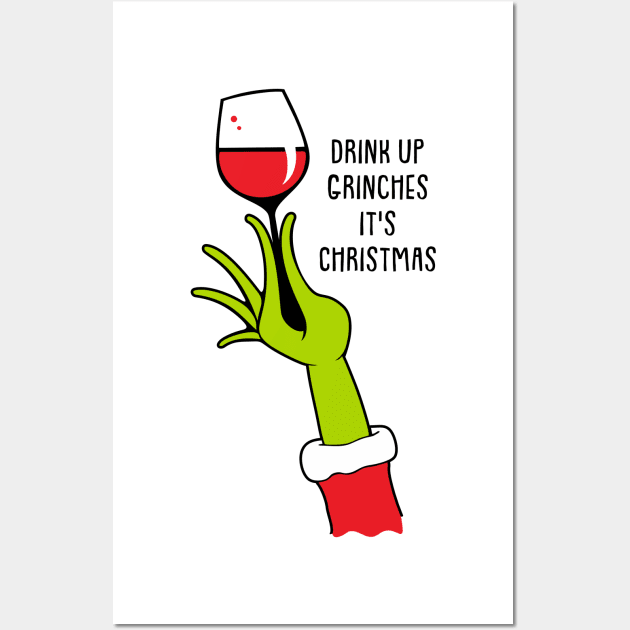 Good Womens Drink Up Grinches Inside Wine Glass Graphic Christmas V-Neck  Cute Gift Metal Print by Ezone Prints - Fine Art America