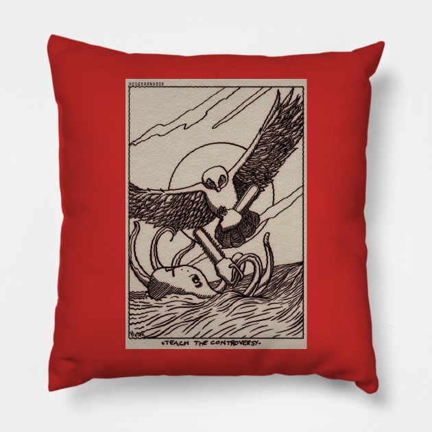 Owl and Octopus Husqvarna Panel Pillow by Cryptids-Hidden History