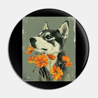 Husky Dog Flowers Photo Art Design For Dog Onwer Pin