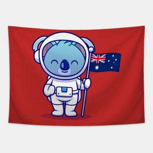 Cute Koala Astronaut Holding Australia Flag Cartoon Tapestry