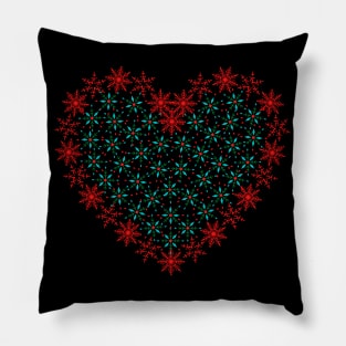 Red and green snowflakes fancy heart Pillow
