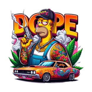 Edgy Homer Simpson 'DOPE' Urban Art Tee T-Shirt