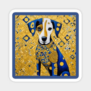 Gustav Klimt Style Dog with Blue and Gold Geometric Patterns Magnet