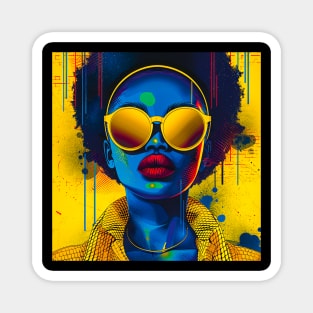 Black woman with gold sunglasses, in retro fashion style Magnet