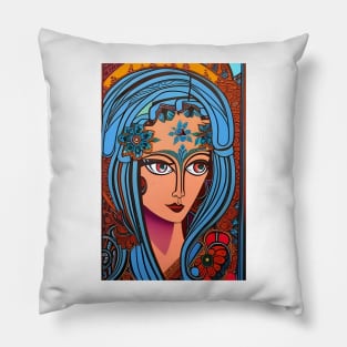 Woman with flowers in her hair Pillow