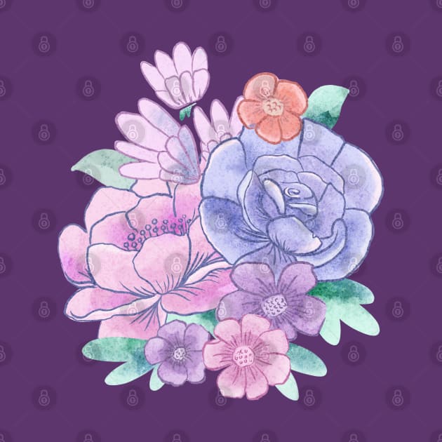 Watercolor Garden Roses - Purple by latheandquill