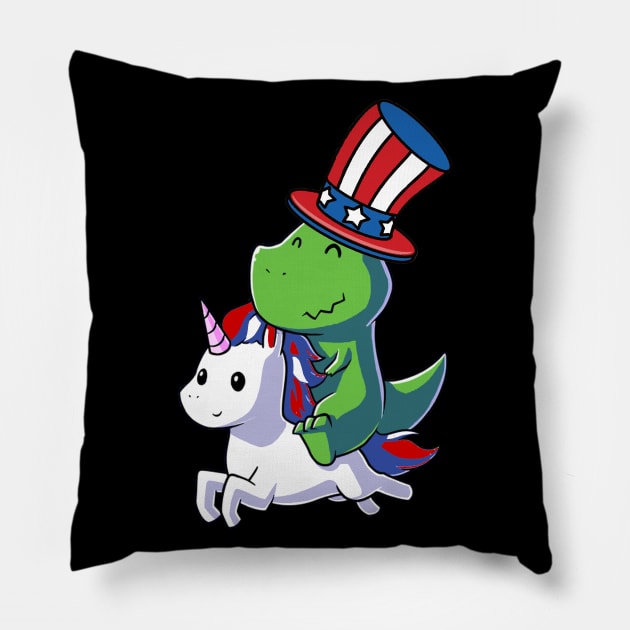 Dinosaur T-Rex Dinosaur Unicorn 4th of July American Flag Pillow by Studio Hues