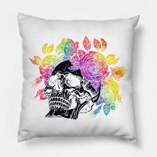 Skull with floral. Watercolor Roses wreath Pillow