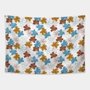 Blue And Brown Failing Leaves Autumn Pattern Tapestry