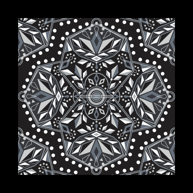 Black and White Geometric Flower Mandala by Carolina Díaz