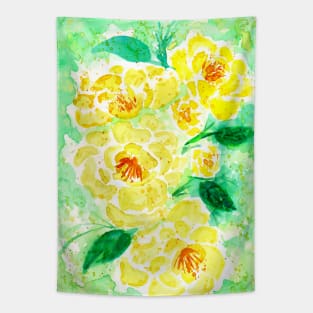 Yellow Watercolor Roses Tapestry