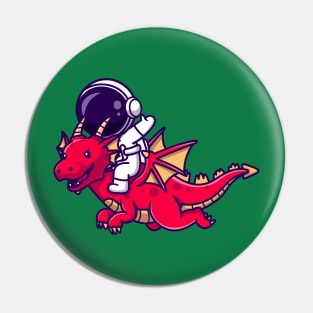 Astronaut Riding Dragon Cartoon Pin