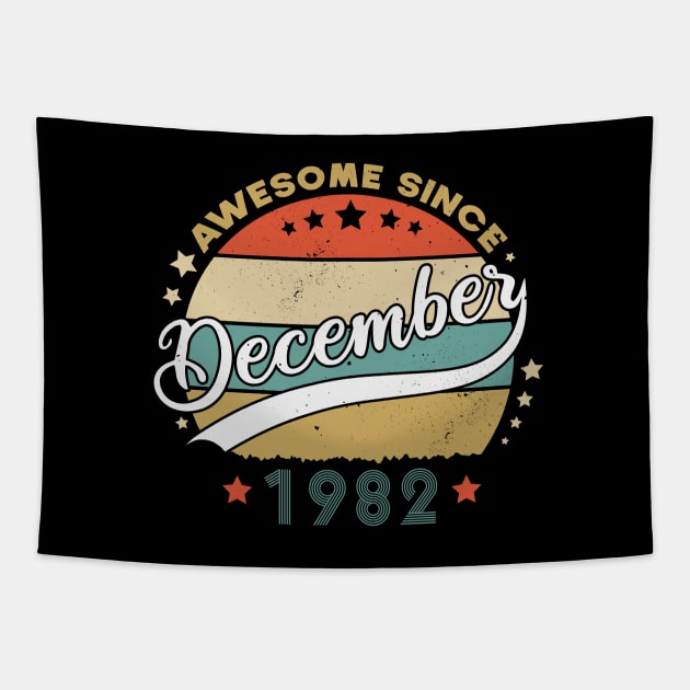 Awesome Since December 1982 Birthday Retro Sunset Vintage Tapestry by SbeenShirts