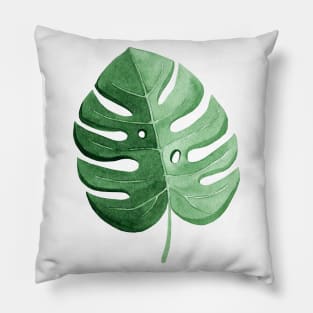 Green monstera palm leaf Pillow