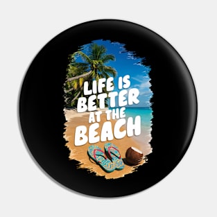 Life Is Better At the Beach Flip Flops Tropical Beach Life Poinsettias Palm Trees Summertime Summer Vacation Pin