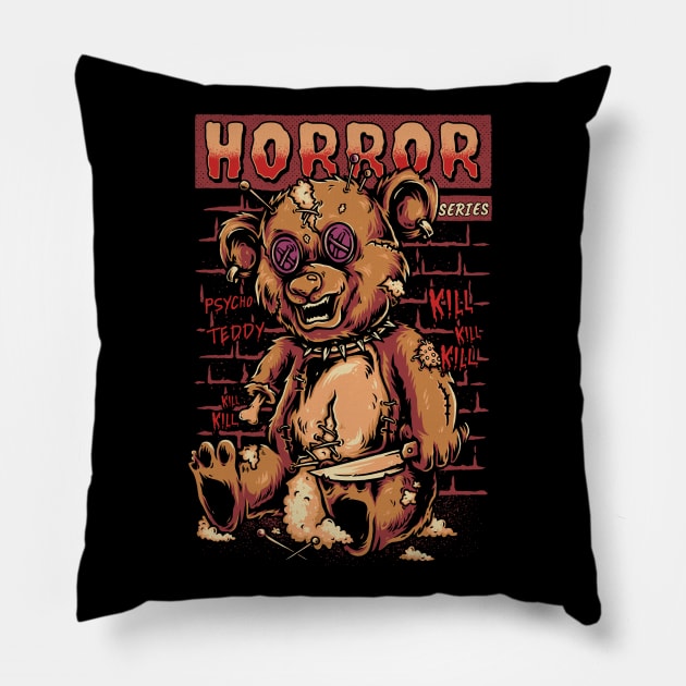 Horror Series: Psycho Teddy Pillow by Slikfreakartwork