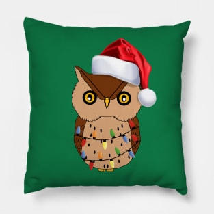 Funny Owl Christmas Lights Santa Hat Xmas Owl Lover Gifts Pillow