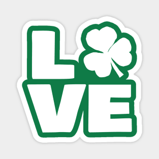 Love Shamrock Typography White for St Patricks Day Magnet