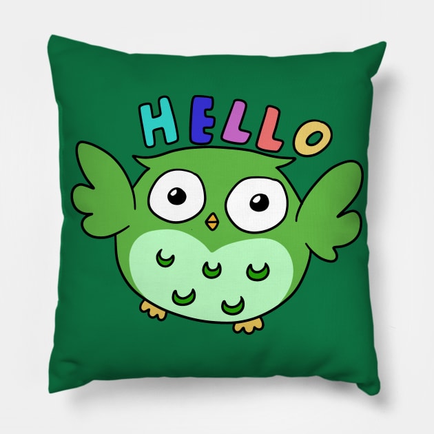 Hello Green Owl Pillow by saradaboru