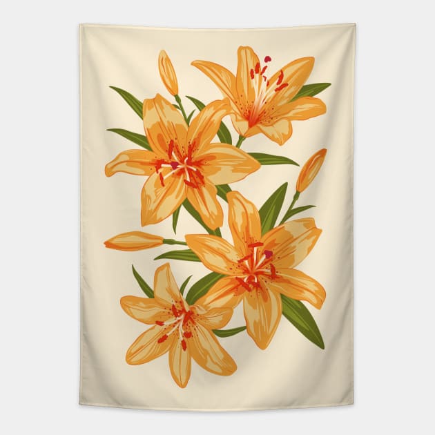 Orange Lilies. Flower illustration Tapestry by lents