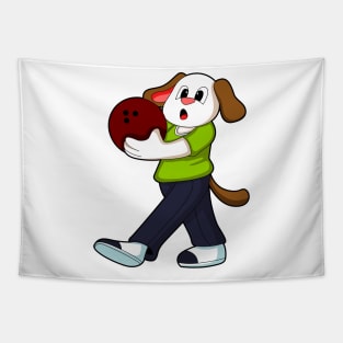 Dog at Bowling with Bowling ball Tapestry