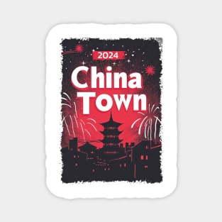 ChinaTown Ignites: Synthwave Red & Black Shiluette Tee Magnet