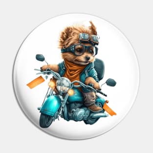 Cute yorkshire terrie dog driving a motorbike Pin