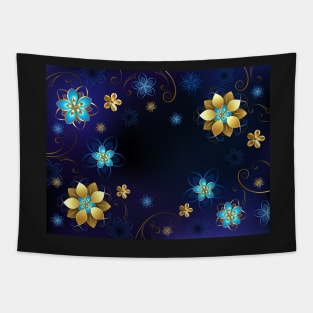 Blue Background with Flowers Tapestry