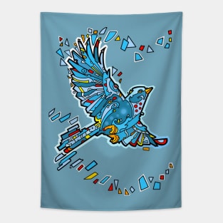 Geometric blue bird flying Tapestry