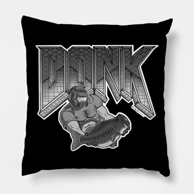 Doom Bass Black and White Pillow by adamprovance
