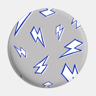 Sketchy Blue and White Lightning Bolts on Grey Pin