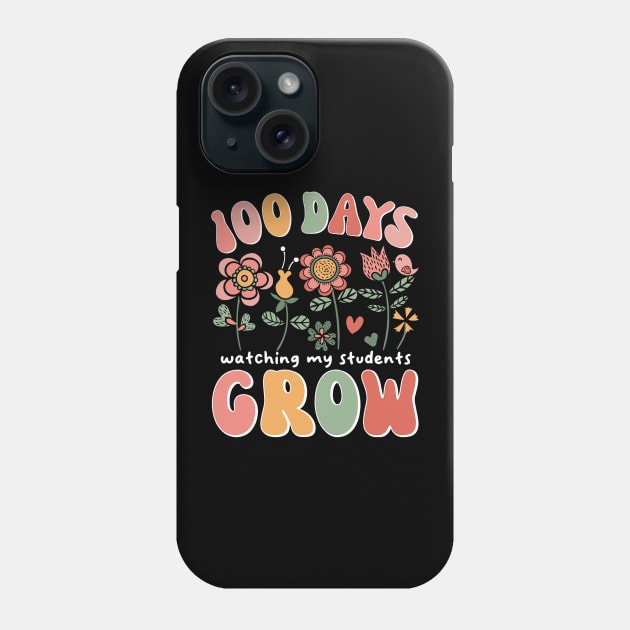 100 Days Growing Boho Flowers Teacher 100th Day of School Phone Case by Mitsue Kersting