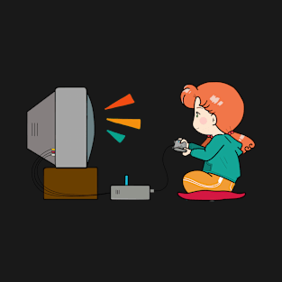 Chibi Anime Girl Playing Retro Games Drawing T-Shirt