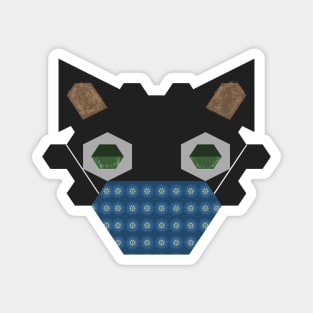 Black Cat Wearing Flowers Pattern with a blue background Mask Magnet